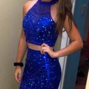 Blue two piece hoco dress
